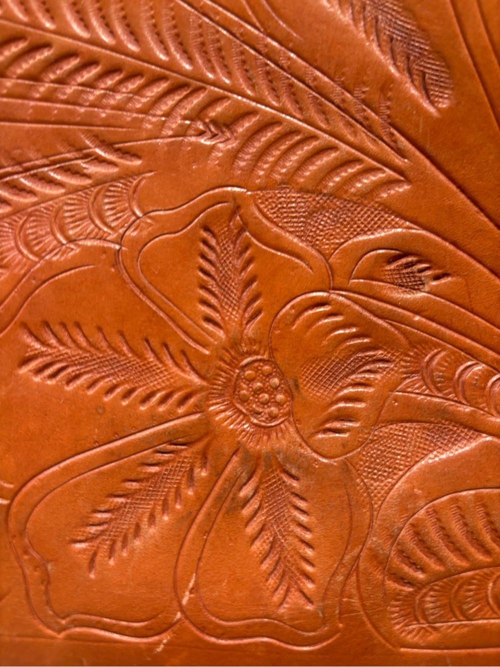 Sereno Vintage Tooled Leather Crossbody Bag in Caramel with Floral Design - Picture 5 of 13
